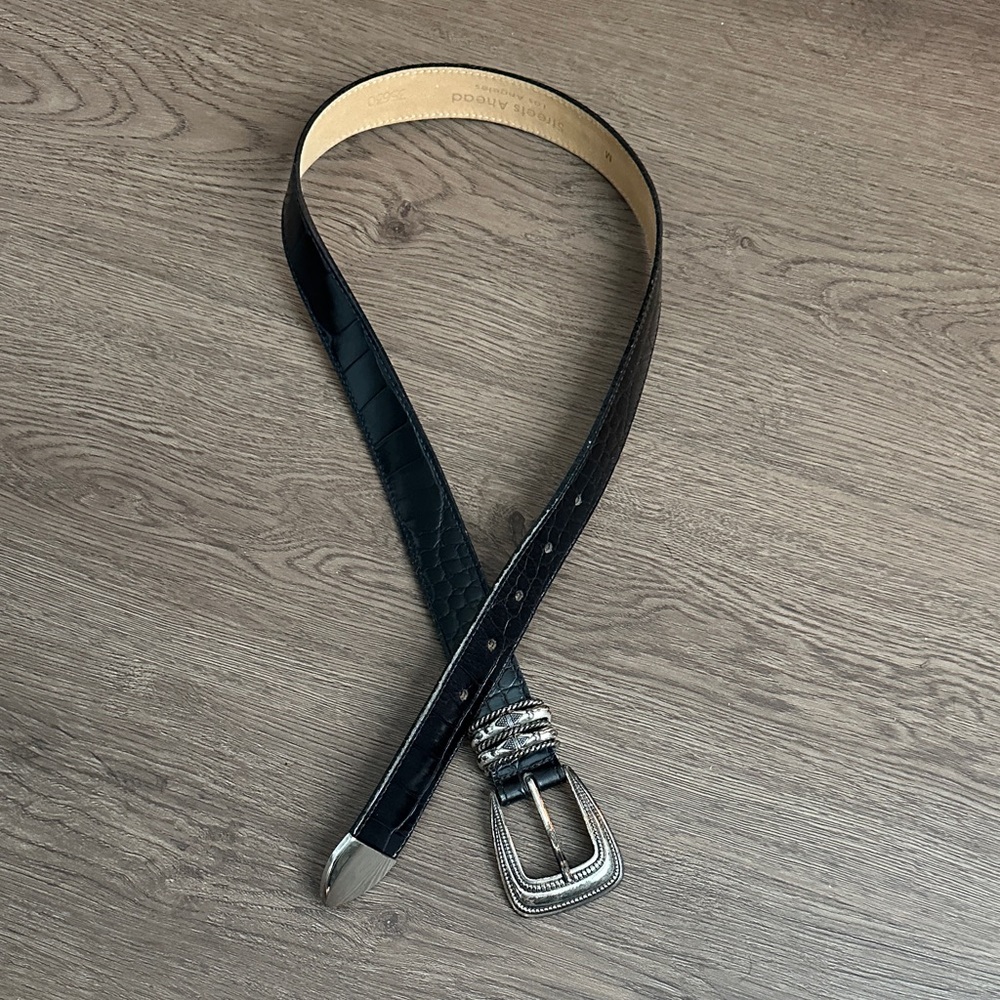 Streets Ahead Black Croc-Embossed Leather Belt with Silver Buckle